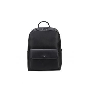 Rucsac de piele ecologica cu buzunar cu clapa Novara Elite - Negru
