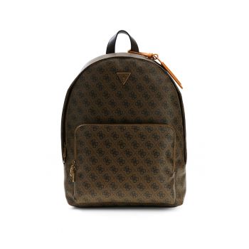 Rucsac de piele ecologica cu model monograma Milano - Negru/Caramel