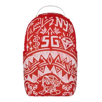Rucsac  Graffiti Wall - piele ecologica - rosu - 45x15x27cm