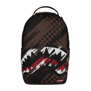 Rucsac unisex cu logo in carouri - Rosu/Negru/Maro pamantiu