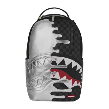 Rucsac unisex cu model si buzunar frontal - Negru/Argintiu