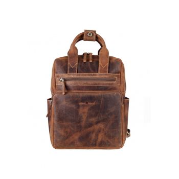 Rucsac unisex piele naturala maro antichizat 27 x 31 cm - Vintage -