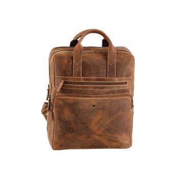 Rucsac unisex piele naturala maro antichizat 30 x 36 cm - Vintage -