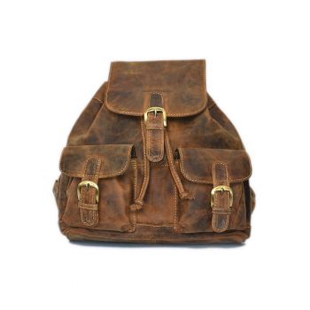Rucsac unisex piele naturala maro antichizat 32 x 33 cm - Vintage -