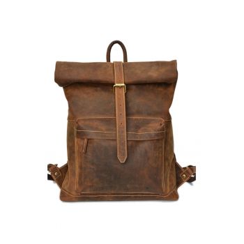 Rucsac unisex piele naturala maro antichizat 40 x 40 cm - Vintage -