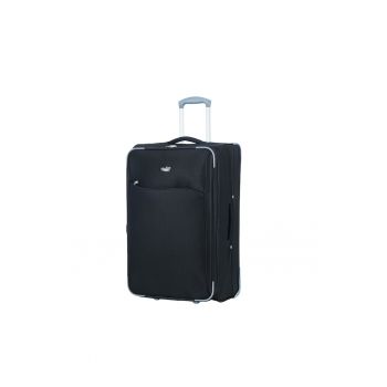 Troler mediu extensibil  SW233 - 62x39.5x22.5 cm - +30% capacitate - bagaj de cala - poliester - 2 roti - negru