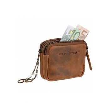 Borseta unisex piele naturala maro antichizat 12 x 10 x 3.5 cm - Vintage -