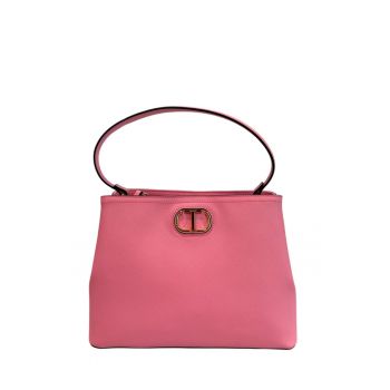 din piele ecologica cu bareta de umar - Roz - 20x28x12