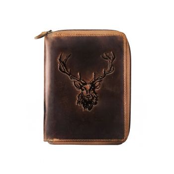 Etui acte unisex piele naturala maro antichizat 13 x 17 cm - Vintage Royal Stag Hirsch -