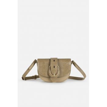 Geanta corssbody de piele ecologica cu clapa - Maro camel