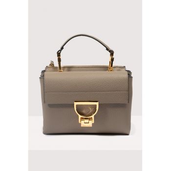 Geanta crossbody de piele cu bareta de umar Arlettis Signature - Maro fango