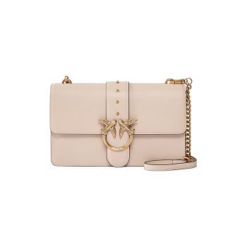 Geanta crossbody de piele cu doua compartimente - Bej inchis