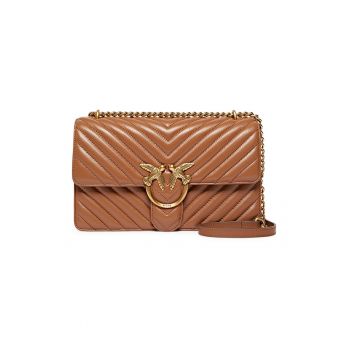 Geanta crossbody de piele Love One Classic - Maro camel
