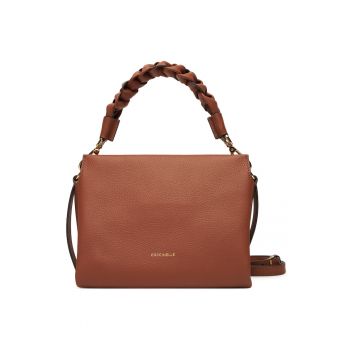 Geanta crossbody din piele cu aspect granulat Boheme Grana - Negru stins - Maro