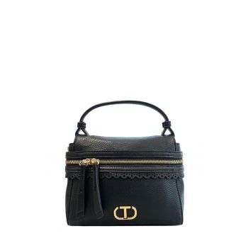 Geanta crossbody din piele ecologica cu perforatii decorative - Negru