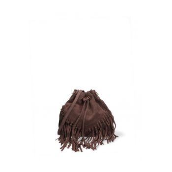 Geanta crossbody din piele intoarsa cu franjuri Umbria - Maro inchis