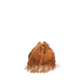 Geanta crossbody din piele intoarsa cu franjuri Umbria - Maro Siena