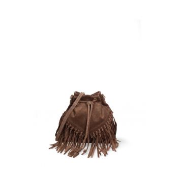 Geanta crossbody din piele intoarsa cu franjuri Umbria - Maro taupe