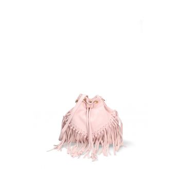 Geanta crossbody din piele intoarsa cu franjuri Umbria - Roz antichizat
