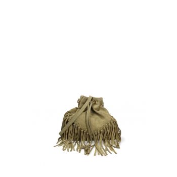 Geanta crossbody din piele intoarsa cu franjuri Umbria - Verde inchis
