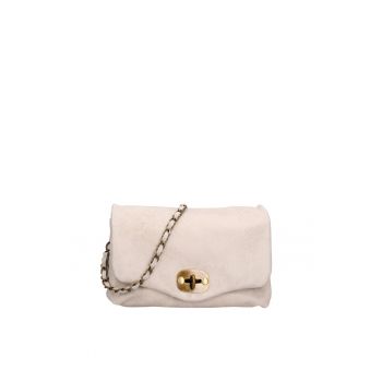 Geanta crossbody din piele intoarsa Floralia Lux - Bej