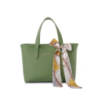 Geanta cu bareta de umar accesorizata cu esarfa - Verde stins