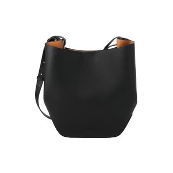 Geanta de piele cu bareta de umar si etui detasabil - Negru