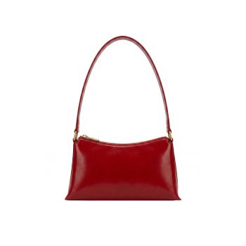 Geanta de piele cu bareta de umar Velvetia Elite - Rosu inchis