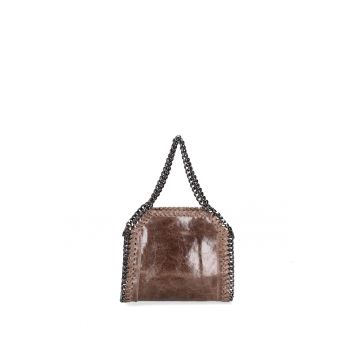 Geanta de piele cu maner din lant Zefira Chic - Maro taupe