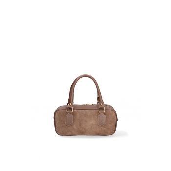 Geanta de piele intoarsa cu maner Seraphina Elite - Maro taupe