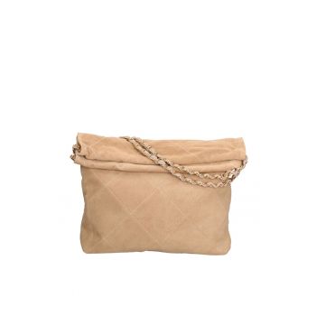 Geanta din piele intoarsa cu bareta de umar Celeste Elite - Maro taupe
