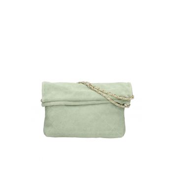 Geanta din piele intoarsa cu bareta de umar Celeste Elite - Verde menta