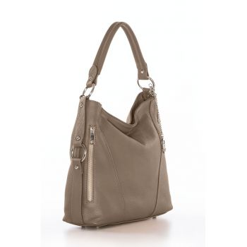 Geanta hobo de piele cu aspect texturat Castello - Maro deschis