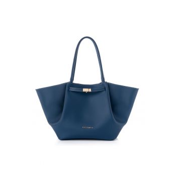 Geanta shopper cu buzunar interior cu fermoar - Albastru inchis