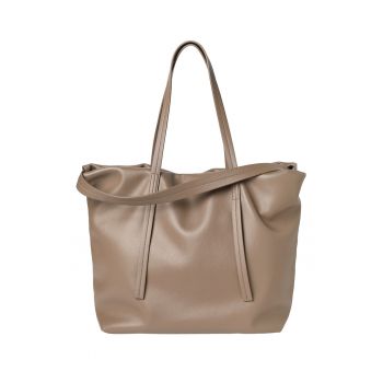 Geanta shopper de piele ecologica cu etui interior cu fermoar - Maro taupe deschis