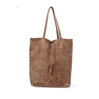 Geanta tote din piele intoarsa Lumena - Maro taupe