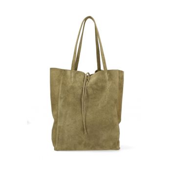 Geanta tote din piele intoarsa Lumena - Verde masliniu