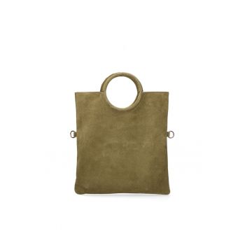 Geanta tote din piele intoarsa Zelia - Verde inchis