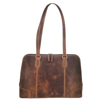 Geanta umar dama piele naturala maro antichizat 37 x 27 cm - Vintage -