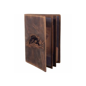 Husa legitimatie unisex piele naturala maro antichizat 12 x 16.5 x 2 cm - Karpfen -