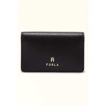 Portcart din piele cu logo metalic Camelia - Negru