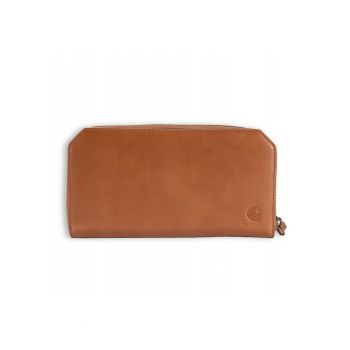 Portofel  Clutch - maro - piele naturala - 10 locuri pentru carduri - inchidere cu fermoar