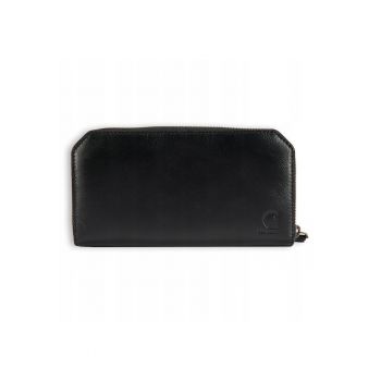 Portofel  Clutch - negru - piele naturala - 10 locuri pentru carduri - inchidere cu fermoar