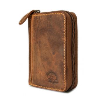 Portofel unisex piele naturala maro antichizat 7.5 x 10.5 x 2.5 cm - Vintage -