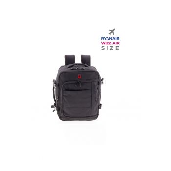 Rucsac avion 40x30x20/23 cm extensibil - bagaj de mana Wizz Air/Ryanair - 24/28L - poliester hidrofug - 15 inch - Gladiator Loop - negru