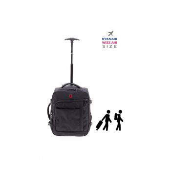 Rucsac cu role 40x30x20/23 cm extensibil - bagaj de mana Wizz Air/Ryanair - 24/28L - poliester hidrofug - 15 inch - Gladiator Loop - negru