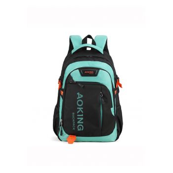 Rucsac unisex cu imprimeu logo si buzunare multiple - Negru/Verde deschis