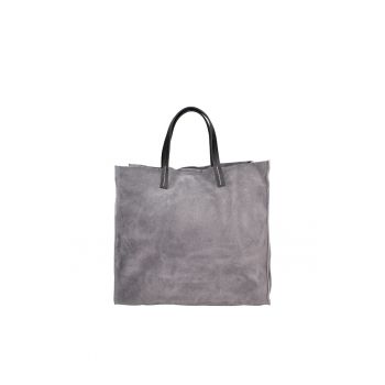 Set de geanta tote din piele intoarsa si etui Novara - Gri