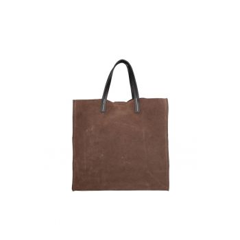 Set de geanta tote din piele intoarsa si etui Novara - Maro taupe