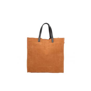 Set de geanta tote din piele intoarsa si etui Novara - Maro